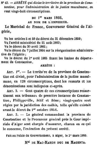 Arrêté du 1er mars 1866